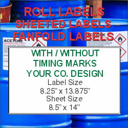 8.5"x14" Custom Fan-Fold Polyester GHS Drum, Jug, Pale, Tote Label